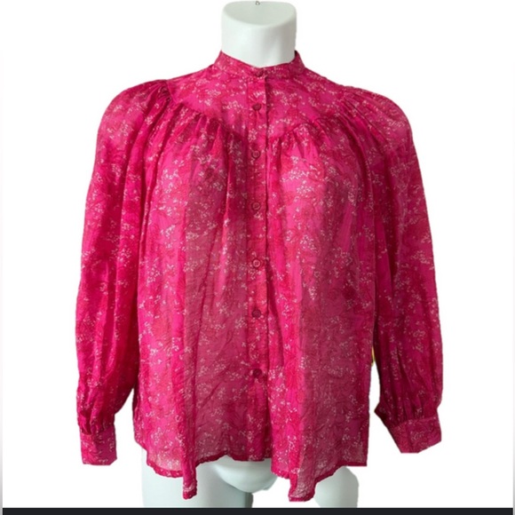 NWOT CeCe Vibrant Pink Floral Yarrow Pheasant Blouse - Picture 1 of 8